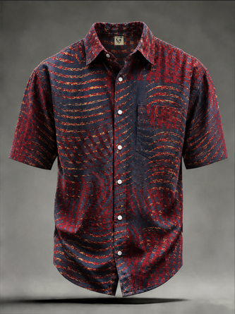Moisture Wicking Abstract Gradient Line Print Chest Pocket Hawaiian Shirt