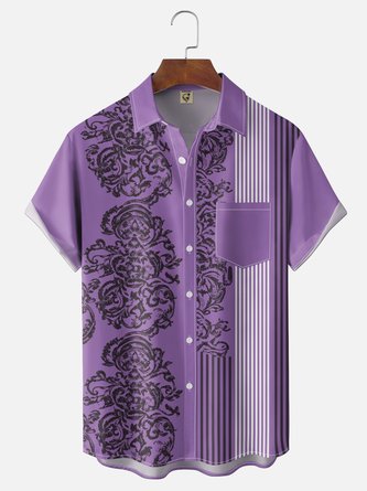 Moisture Wicking Gradient 3D Abstract Geometric Pattern Chest Pocket Hawaiian Shirt