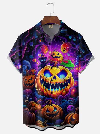 Moisture wicking Halloween Pumpkin Chest Pocket Holiday Shirt