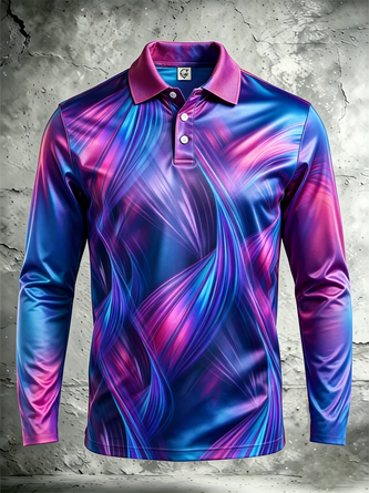 Moisture Wicking Gradient 3D Abstract Stripe Long Sleeve Hawaiian Golf Polo