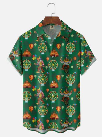 Moisture Wicking Gradient Circus Clown Bigfoot Balloon Print & Chest Pocket Hawaiian Shirt