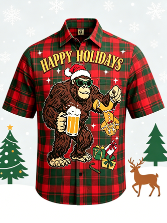 Moisture wicking Christmas Bigfoot Chest Pocket Holiday Shirt