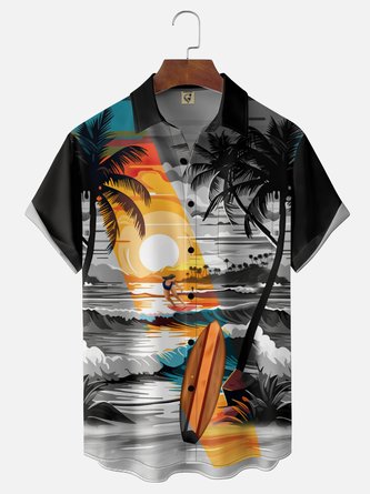 Moisture Wicking Tropical Floral Print Chest Pocket Hawaiian Shirt