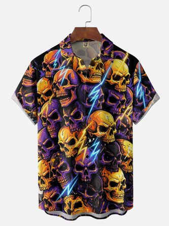 Moisture wicking Halloween Skull Chest Pocket Holiday Shirt