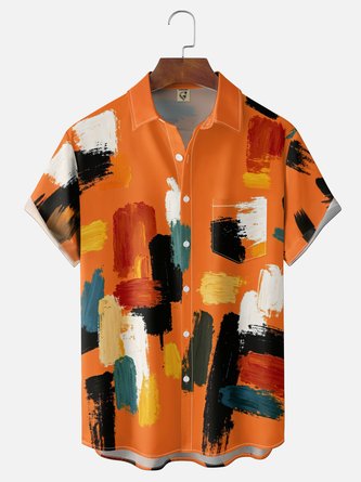 Moisture Wicking Gradient 3D Abstract Geometric Print Chest Pocket Hawaiian Shirt