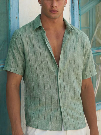 Linen Texture Striped Geometric Hawaiian Shirt