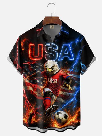 Moisture Wicking Gradient American Flag & Bald Eagle Soccer Chest Pocket Hawaiian Shirt