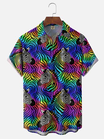 Moisture Wicking Neon Zebra Print Chest Pocket Hawaiian Shirt