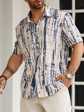 Linen Texture Abstract Striped Geometric Casual Shirt