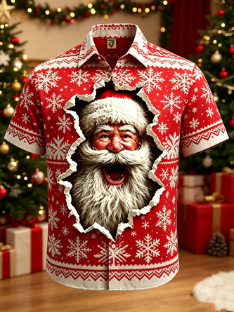 Moisture wicking Christmas Santa Claus Chest Pocket Hawaiian Shirt