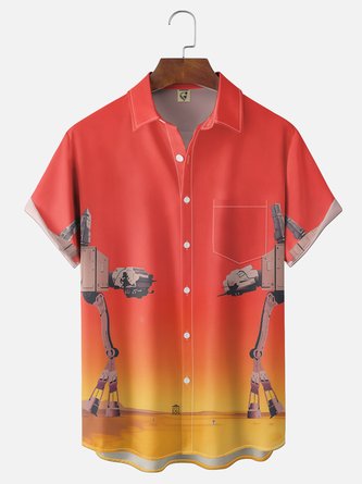 Moisture Wicking Star Droids Chest Pocket Hawaiian Shirt