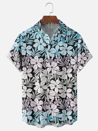 Moisture Wicking Tropical Gradient Floral Chest Pocket Hawaiian Shirt