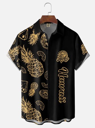Moisture Wicking Pineapple Vacation Chest Pocket Hawaiian Shirt