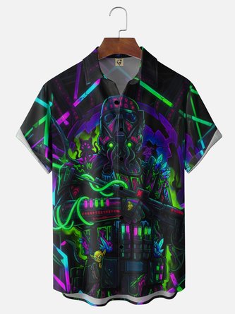 Moisture wicking Halloween Robot Chest Pocket Holiday Shirt