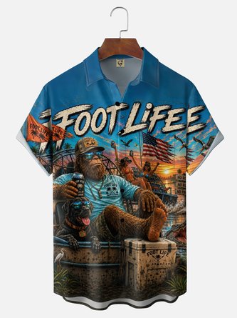 Moisture Wicking Bigfoot Life Chest Pocket Hawaiian Shirt