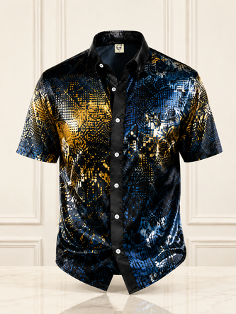 Breathable Silk Satin Abstract Art Gradient Chest Pocket Hawaiian Shirt