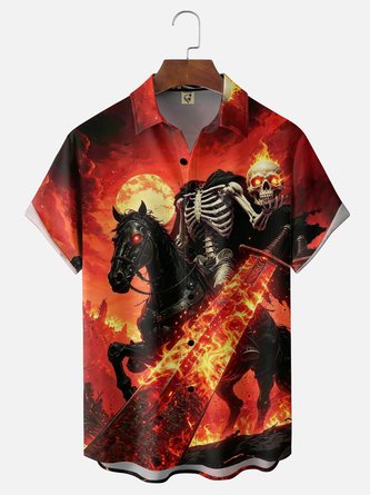 Moisture Wicking Skeletal Warhorse Chest Pocket Hawaiian Shirt