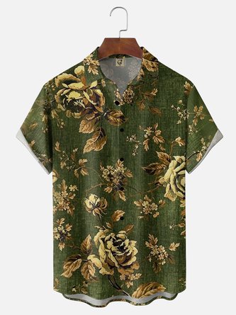 Moisture Wicking Flower Chest Pocket Hawaiian Shirt
