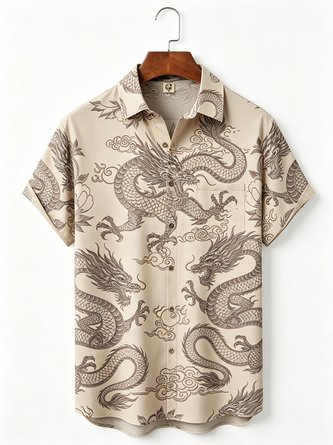 Moisture Wicking Ombré Dragon Chest Pocket Hawaiian Shirt