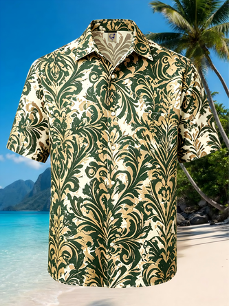 Moisture Wicking Vintage Paisley Print Chest Pocket Hawaiian Shirt