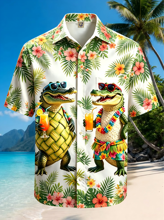 Moisture Wicking Animal Casual Chest Pocket Hawaiian Shirt