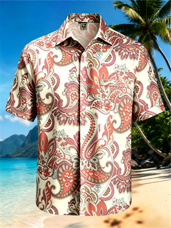 Moisture Wicking Paisley Pattern Ethnic Patterns Chest Pocket Holiday Hawaiian Shirt