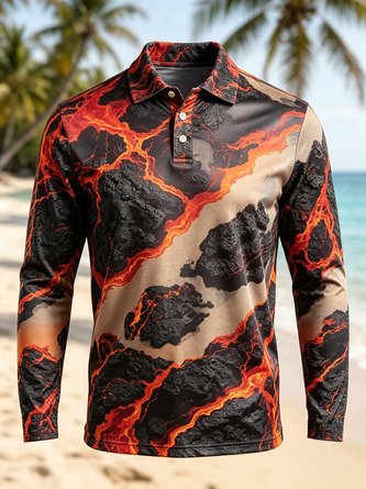 Moisture Wicking Gradient 3D Abstract Karst Pattern Long Sleeve Hawaiian Golf Polo