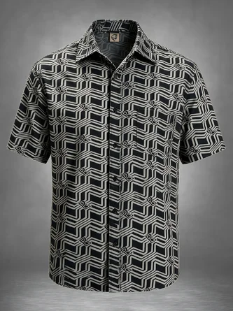 Moisture Wicking Stripe Chest Pocket Hawaiian Shirt