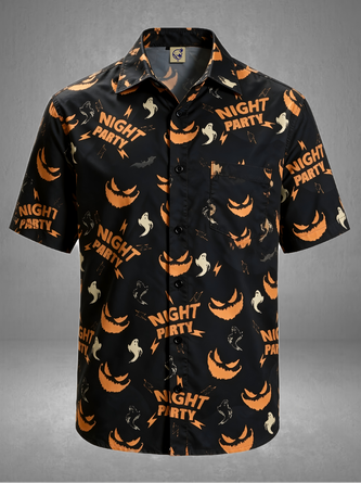 Moisture Wicking Halloween Ghosts Ghouls Chest Pocket Hawaiian Shirt
