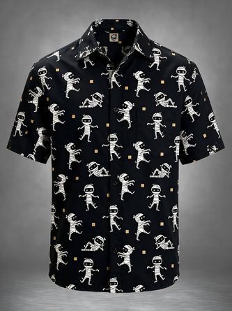Moisture Wicking Halloween Mummy Chest Pocket Hawaiian Shirt