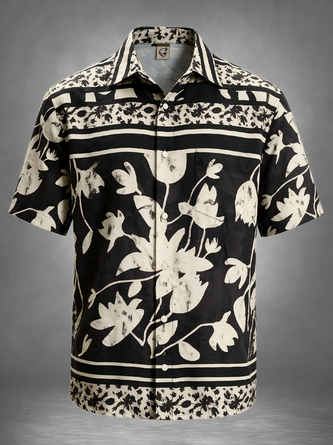 Moisture Wicking Abstract Floral Chest Pocket Hawaiian Shirt
