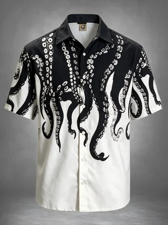 Moisture Wicking Octopus Tentacle Chest Pocket Hawaiian Shirt