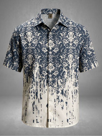 Moisture Wicking Random Print Geometric Chest Pocket Hawaiian Shirt
