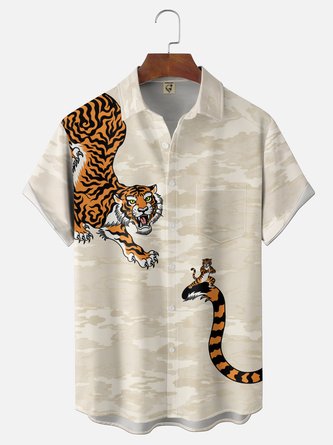 Moisture Wicking Fun Kung Fu Tiger Chest Pocket Hawaiian Shirt
