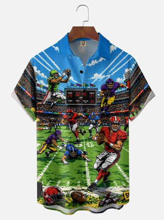 Moisture Wicking Gradient Football Themed Chest Pocket Hawaiian Shirt