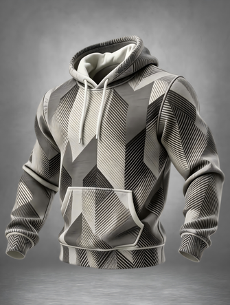 Geometric Rhombus Stripes Kangaroo Pocket Hoodie Sweatshirt