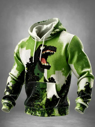 Pixel Dinosaur Kangaroo Pocket Hoodie Sweatshirt