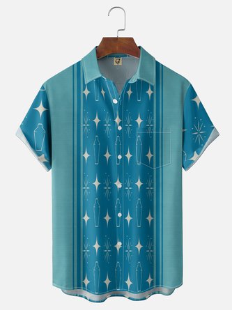 Moisture Wicking Abstract Medieval Geometric Print Chest Pocket Hawaiian Shirt