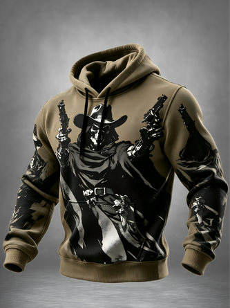 Western Cowboy Skull Kangaroo Pocket Hoodie Sweatshirt