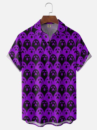 Moisture Wicking Halloween Ghost Chest Pocket Hawaiian Shirt