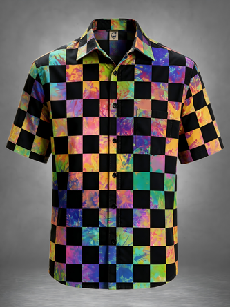 Moisture Wicking Checkerboard Chest Pocket Hawaiian Shirt