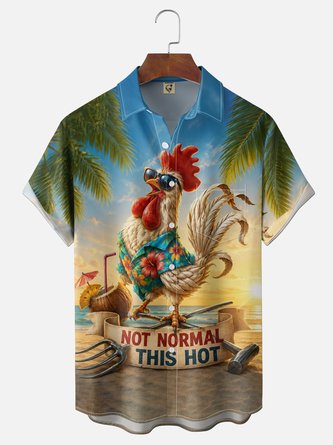Moisture Wicking Fun Beach Chicken Chest Pocket Hawaiian Shirt