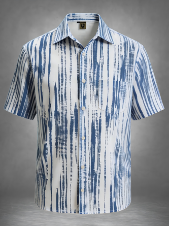 Moisture Wicking Art Stripes Chest Pocket Hawaiian Shirt