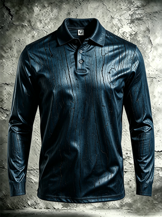 Moisture Wicking Gradient 3D Abstract Wood Grain Long Sleeve Hawaiian Golf Polo