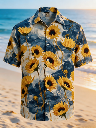 Moisture Wicking Sunflower Chest Pocket Hawaiian Shirt