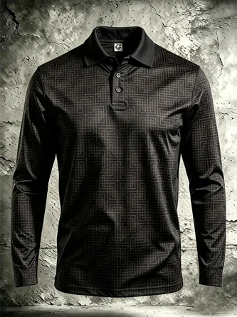 Moisture Wicking Gradient 3D Abstract Geometric Block Long Sleeve Hawaiian Golf Polo