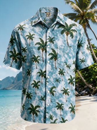 Moisture Wicking Coconut Tree Chest Pocket Hawaiian Shirt