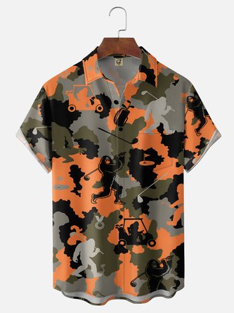 Moisture Wicking Camo Bigfoot Golf Chest Pocket Hawaiian Shirt