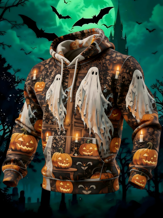 Halloween Ghost Pumpkin Kangaroo Pocket Hoodie Sweatshirt