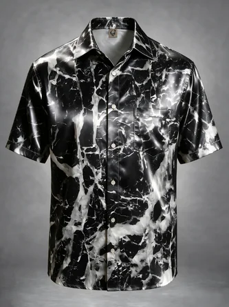 Breathable Satin Random Print Short Sleeved Shirt